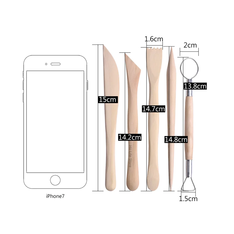 Pottery Clay Sculpture Tools Wooden 5-piece Texture Tool DIY Ceramic Crafts  Clay Sculpture Common Tools Modeling Tools