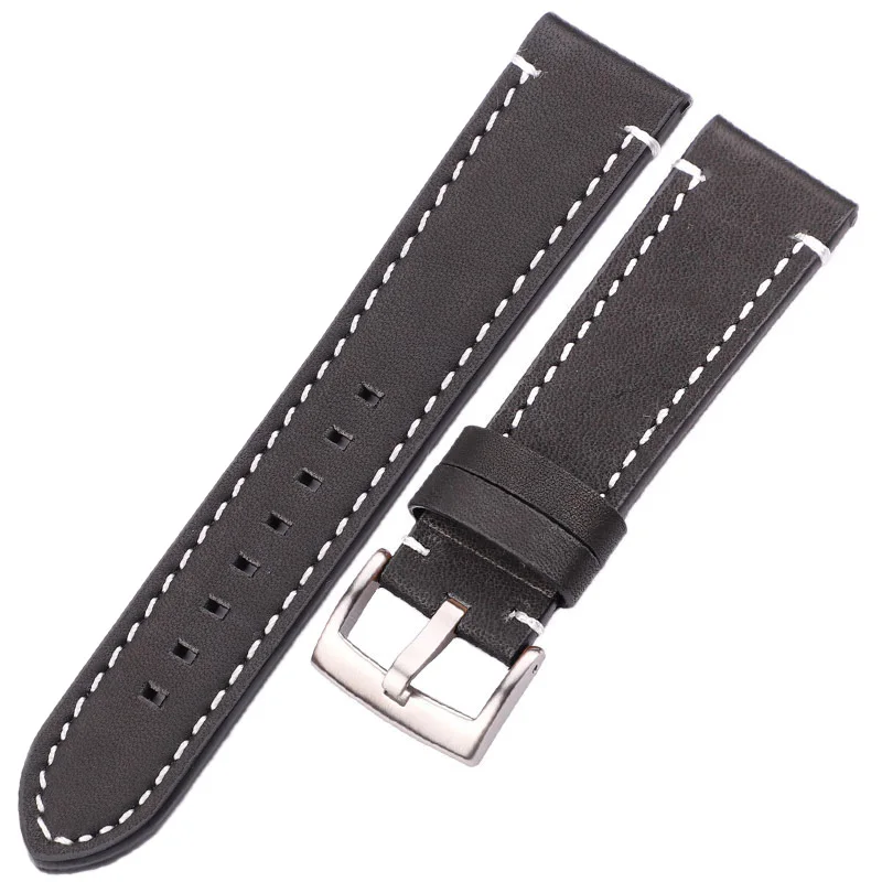 Vintage Smooth Genuine Leather Watch Band Strap with Silver or Black Buckle in Multiple Sizes and Colors