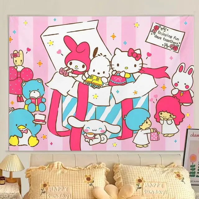 Hello Kitty Tapestry Kawaii Wall Hanging Decoration - Temu