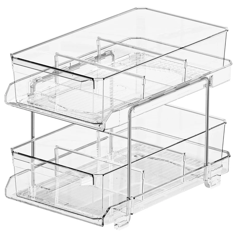 

Slide-Out Clear Storage Container With Dividers For Bathroom And Kitchen Counter