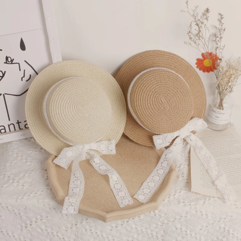 아기 파나마 빨대 모자, 짠 모자, 햇빛 차단 레이스 캡, 여아 공주 접이식 해변, 귀여운 유아 버킷 모자, 패션