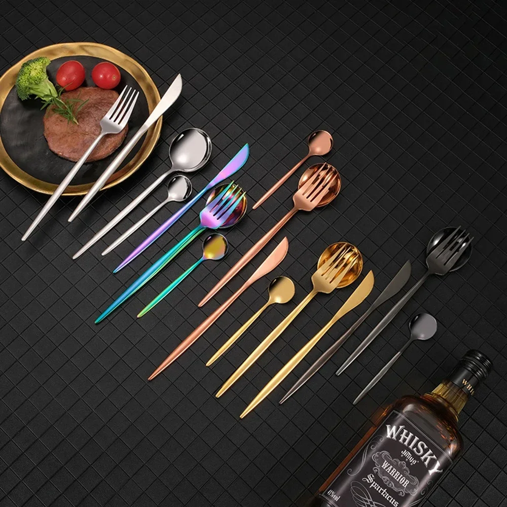 

Knife Gift Festival Set Cutlery Dinnerware Tableware Spoon Stainless 24pcs Fork Kitchen Flatware Black Golden Handle Steel