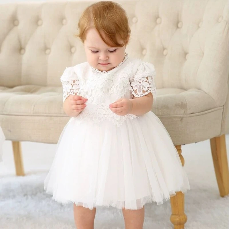 

Baby Girl Princess Lace Flower Embroidery Dress White Baptism Infant Child Vestido Wedding Party Birthday Prom Baby Clothes 0-2T