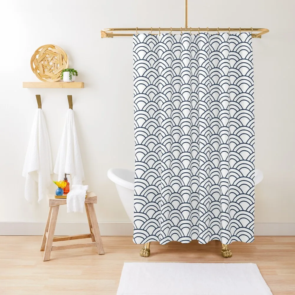 

Traditional Japanese Pattern, Seigaiha Waves, Minimalist Style, Japanese Art, Geometric Patterns, White & Shower Curtain