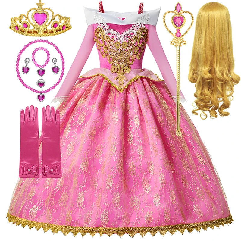 Disney Girls Sleeping Beauty Dresses Aurora Cosplay Costumes Briar Rose Princess Dress Girls Birthday Party Clothings 2-12Years