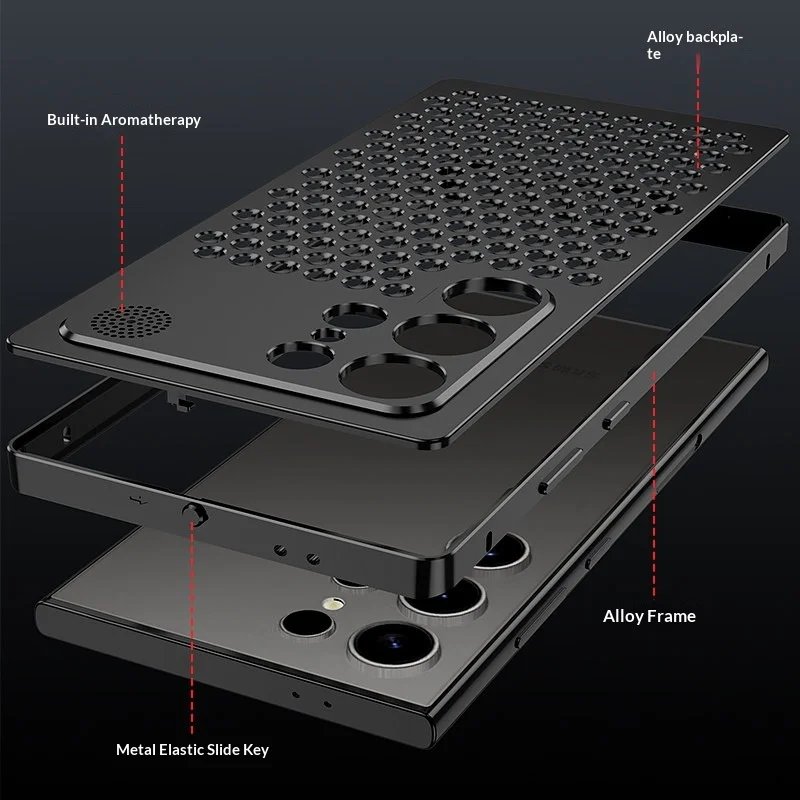Elegant Hollow Out Metal Frame Phone Case with Heat Dissipation and Fragrance Feature