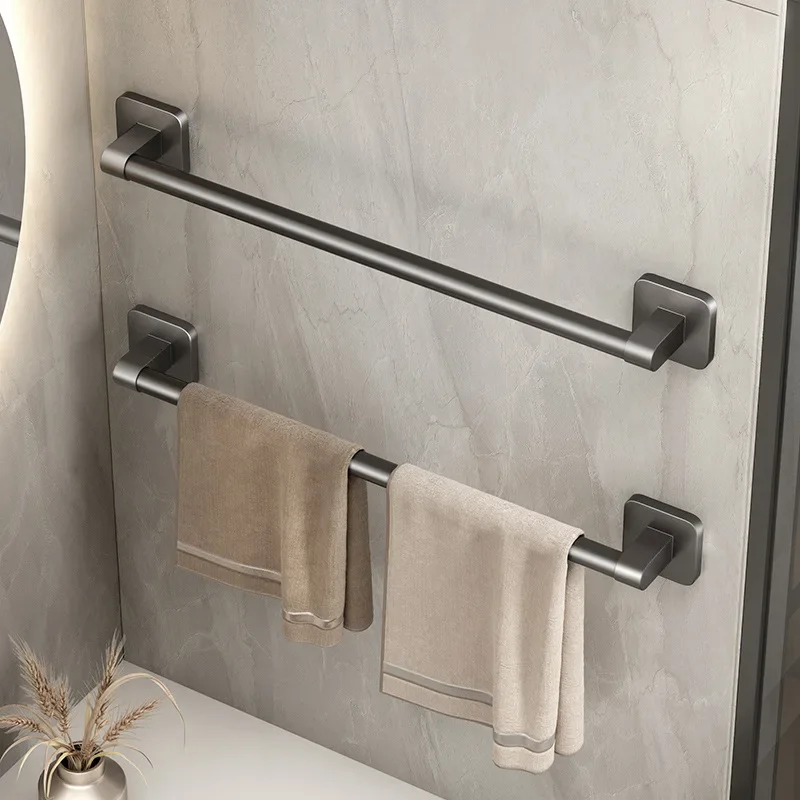 Towel Holder Space Aluminum ABS No Drilling Bathroom Organizers Self-adhesive Towel Bar Bathroom Shelves Kitchen Storage Rack