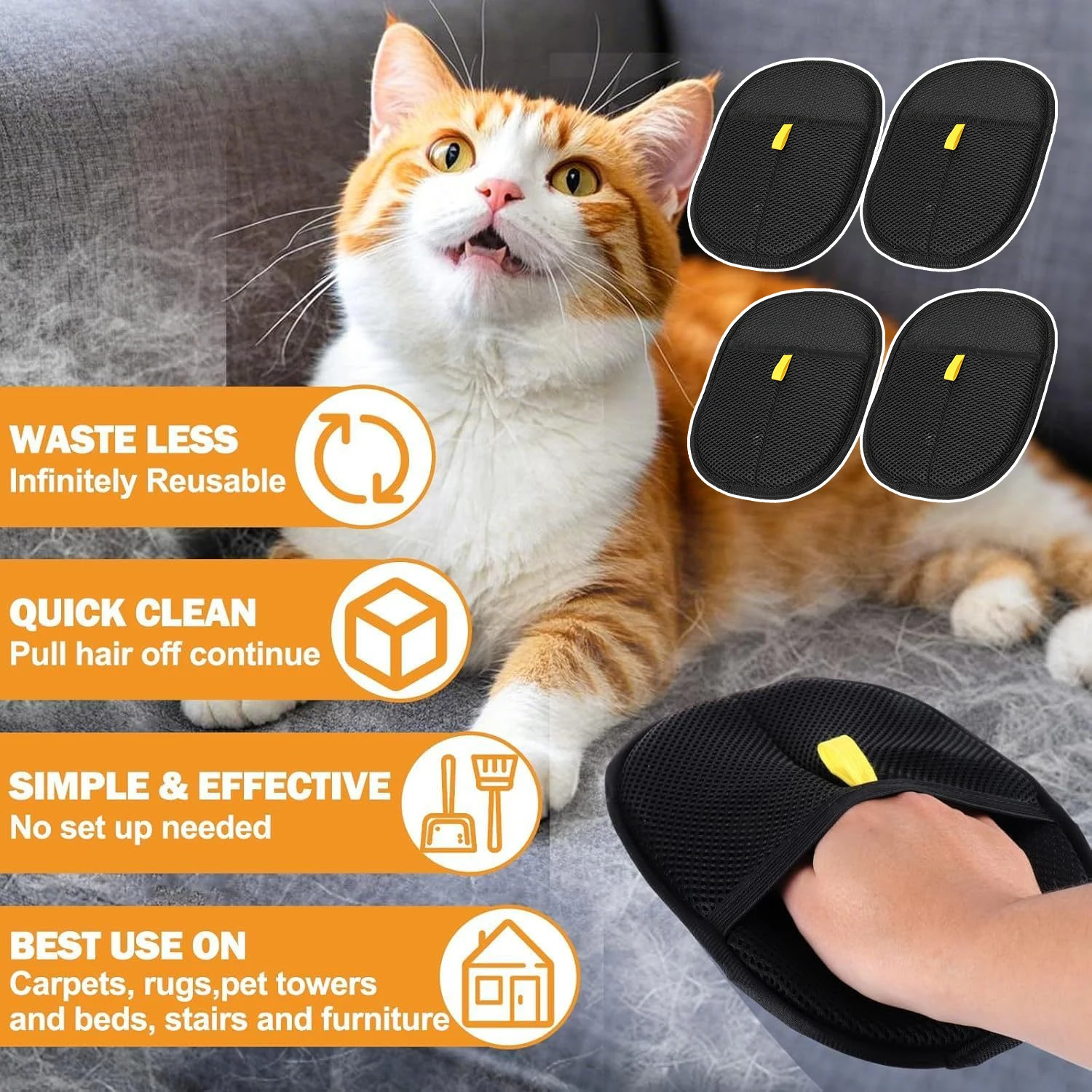 Reusable Static Pet Hair Removing Glove Efficient Cat Dog Fur Collector For Furniture Carpet Clothes Couch Car Seat Grooming
