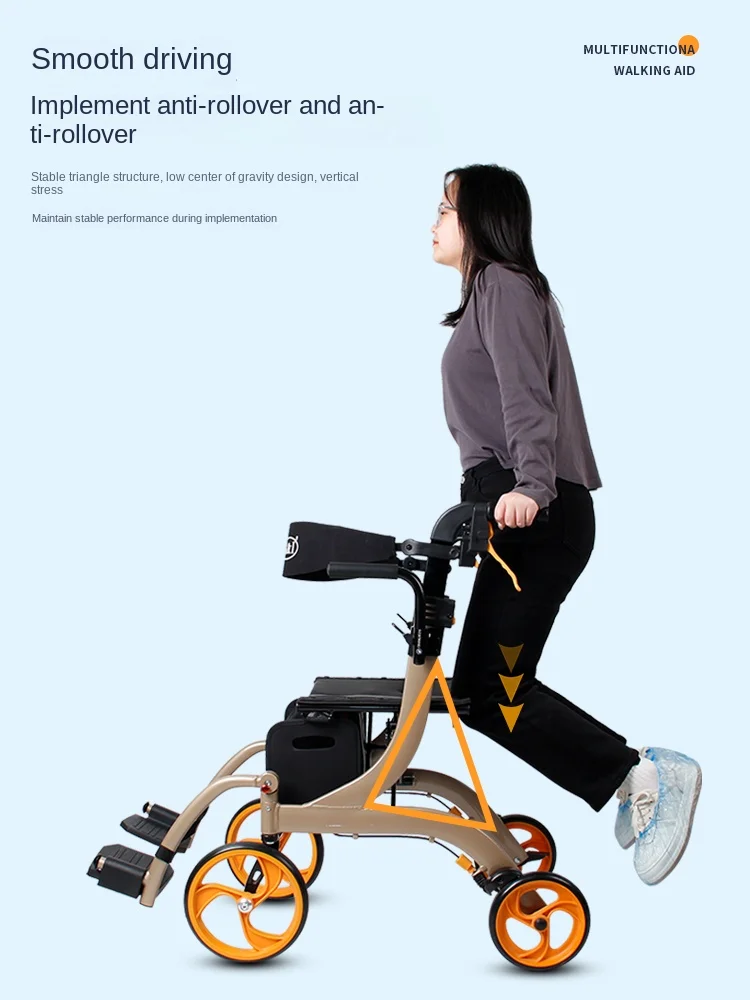 2 in 1 Rollator Walker Transport Chair Folding with Non-Slip Wheels Seniors Reversible Backrest Detachable Footrests