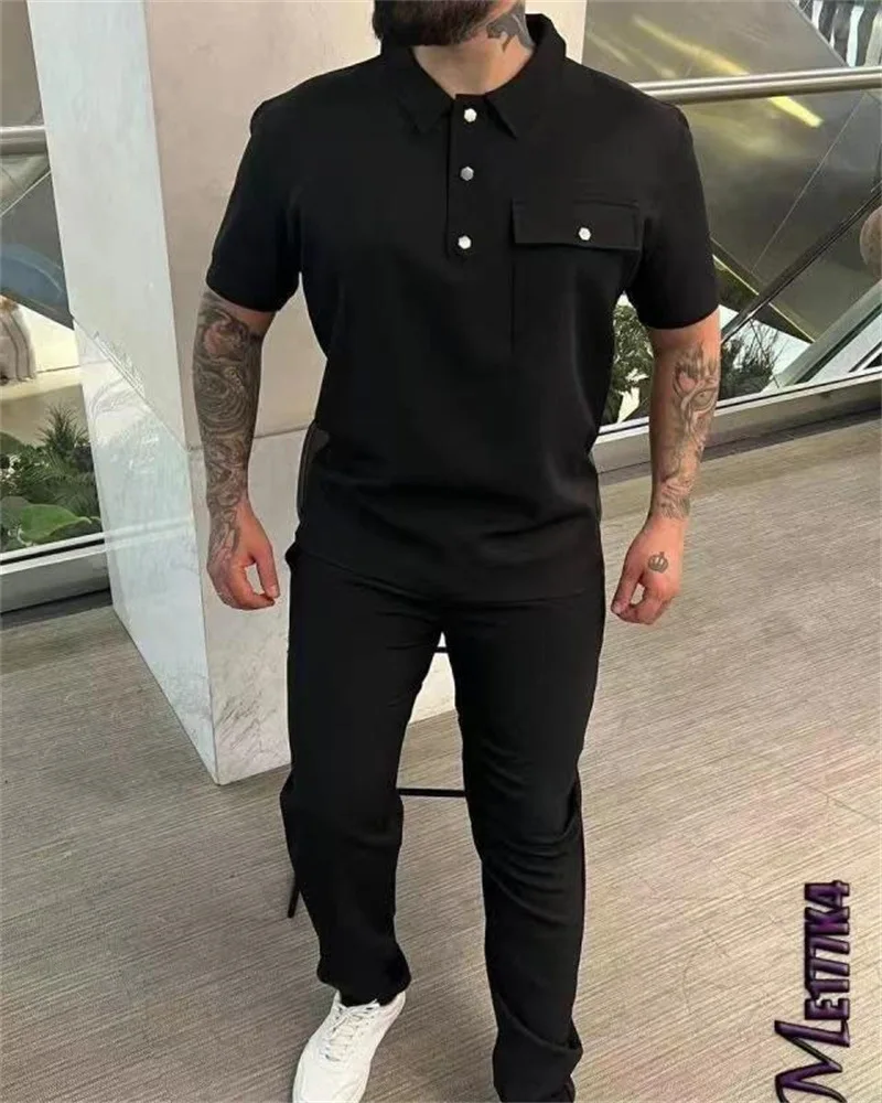 Europe and the United States cross-border fashion men's short-sleeved pants suit lapel button spring and autumn casual wear