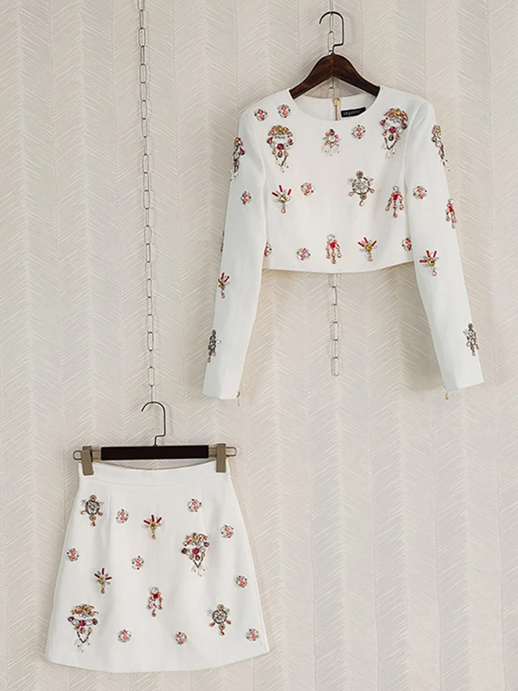 Iqj-مجموعات تصميم الماس بلصق أحادي اللون للنساء ، رقبة مستديرة ، أكمام طويلة ، معطف قصير ، تنورات عالية الخصر ، أنثى ، ربيع ، 36A130 6 Iqj-مجموعات تصميم الماس بلصق أحادي اللون للنساء ، رقبة مستديرة ، أكمام طويلة ، معطف قصير ، تنورات عالية الخصر ، أنثى ، ربيع ، 36A130 6