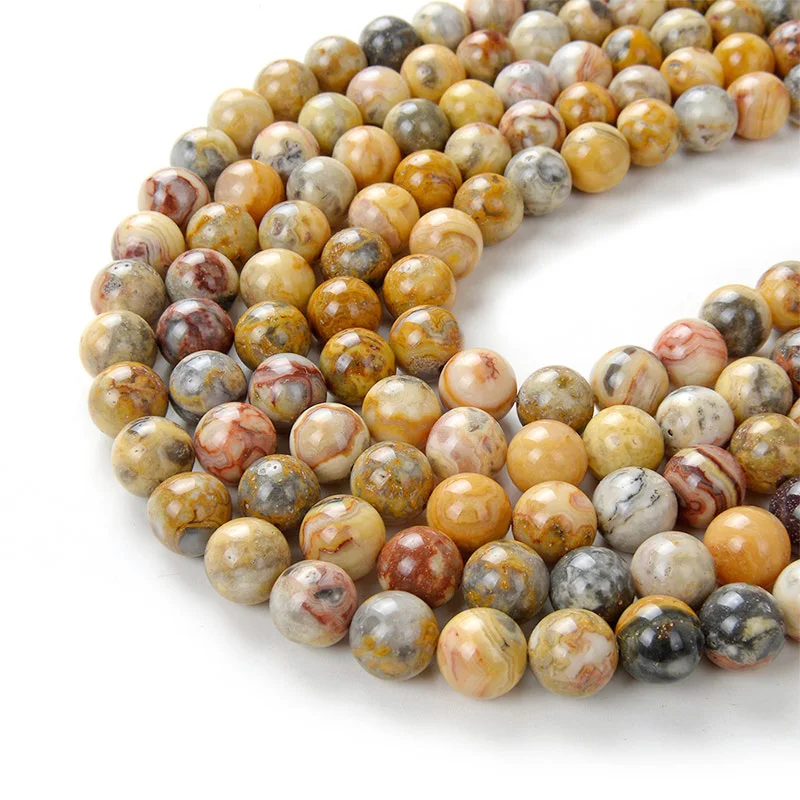 

4mm-12mm Round Shape Smooth Crazy Lace Agate Bead Strand DIY Natural Stone Jewelry