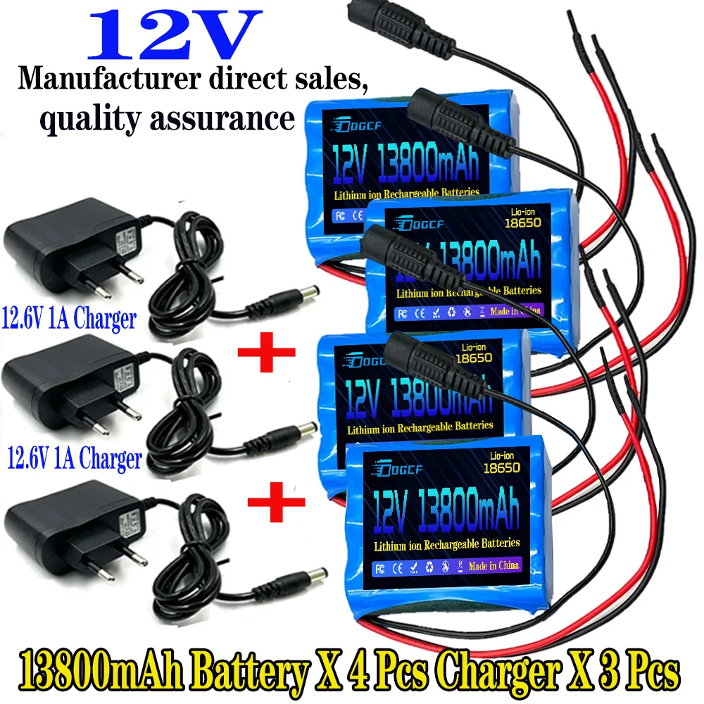

12V 18650 13800mAh lithium-ion Battery pack Monitor CCTV Camera battery 12.6 V 1.8A 2A 2.2A 2.5A 2.6A 2.8A 3A batteries
