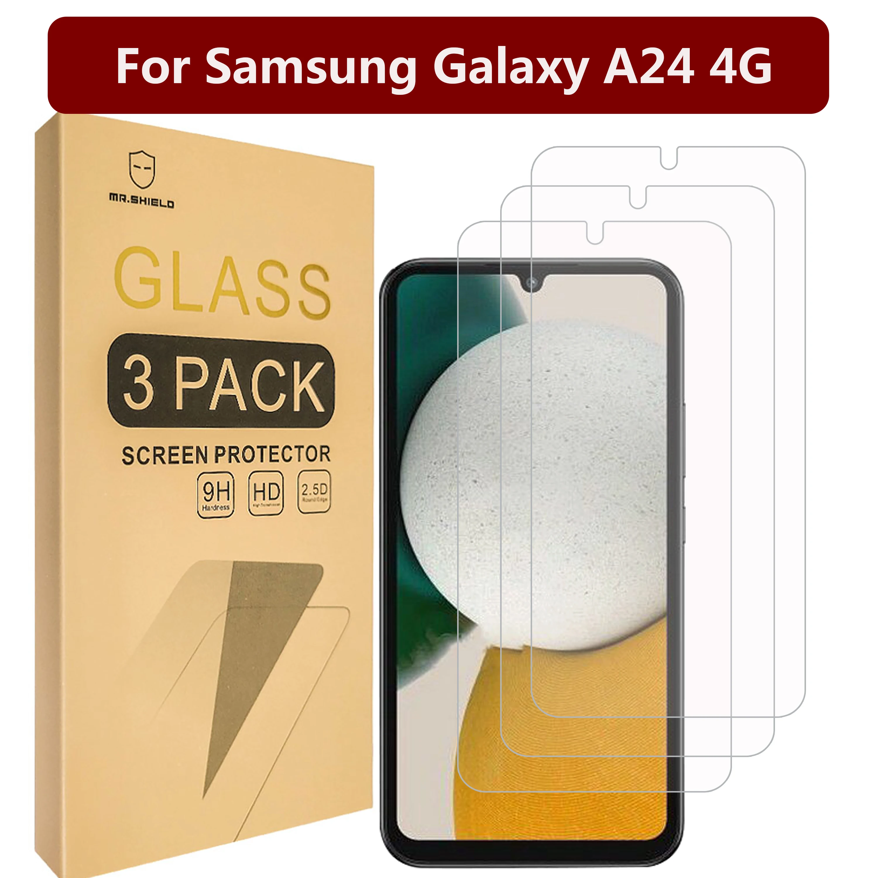 

Mr.Shield [3-Pack] Screen Protector For Samsung Galaxy A24 4G [Tempered Glass] [Japan Glass with 9H Hardness] Screen Protector