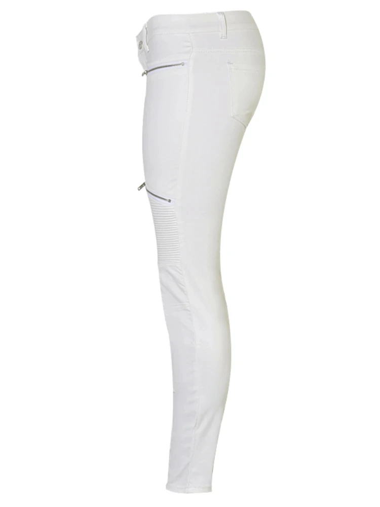 Black Coffee Rock Punk Party White Pants Autumn PU Leather Coated Denim Pants for Women Sexy Tight Stretchy Rider Leggings