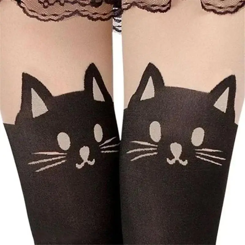 Cute Cat Long Socks Cartoon Animal Cat Pattern Thigh Stockings Over Knee High Socks Cat Print Womens Stockings Fashion Accessory