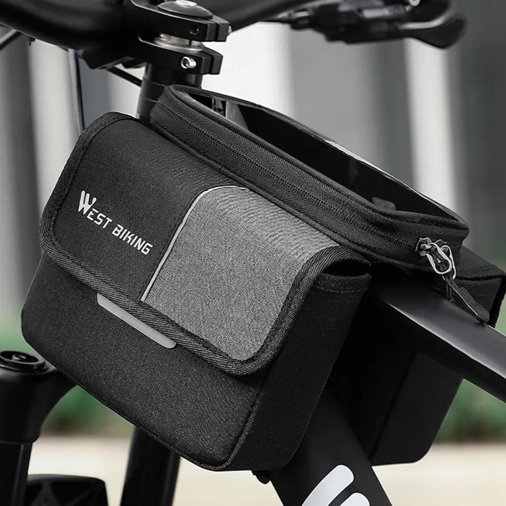 Bicycle Top Tube Bag Waterproof Bicycle Front Frame Bag with Capacity Touch Screen Phone Pouch