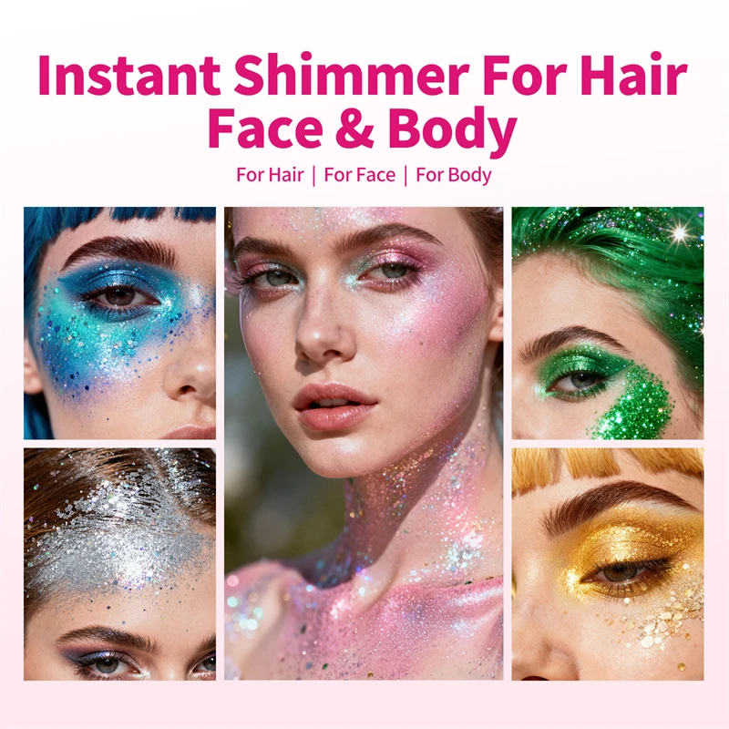 Radiant Glitter Shimmer Gel for Hair, Face, & Body - Perfect for Celebrations & Parties