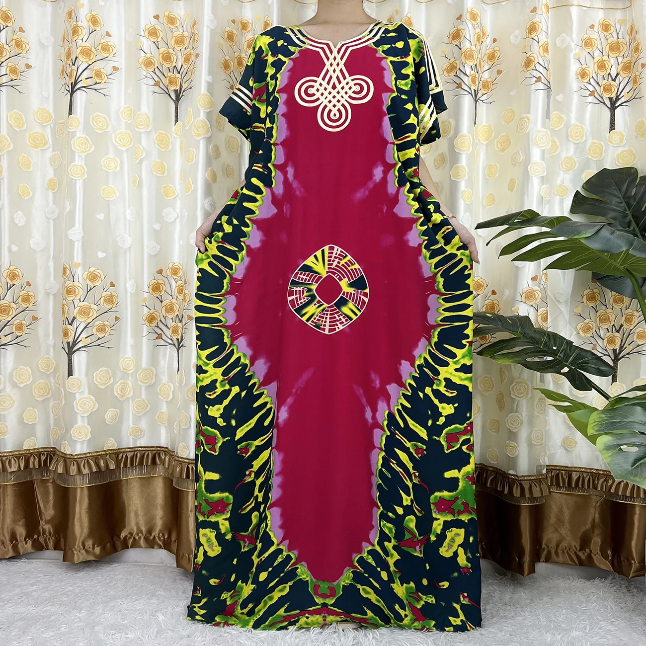 2022 New Short Sleeve African Abaya Dashiki Floral Tie-Dyelong Cotton Lady Elegant Summer Maxi Casual Dresses Vestidos