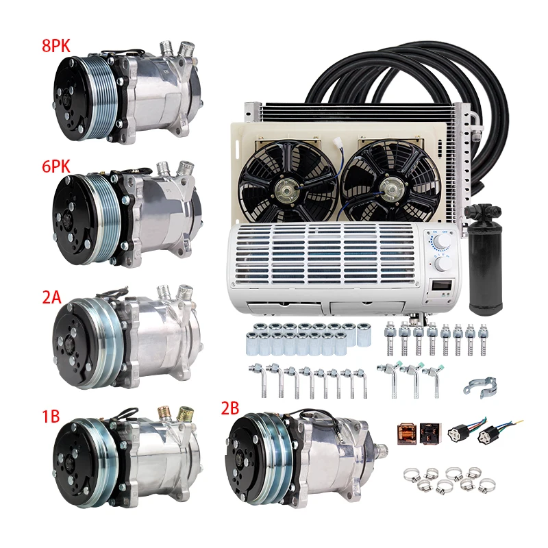 

12V 24V Universal Automotive AC Air Conditioning Kit for Truck Minibus Van Tractor Digger RV Excavator Air Conditioner