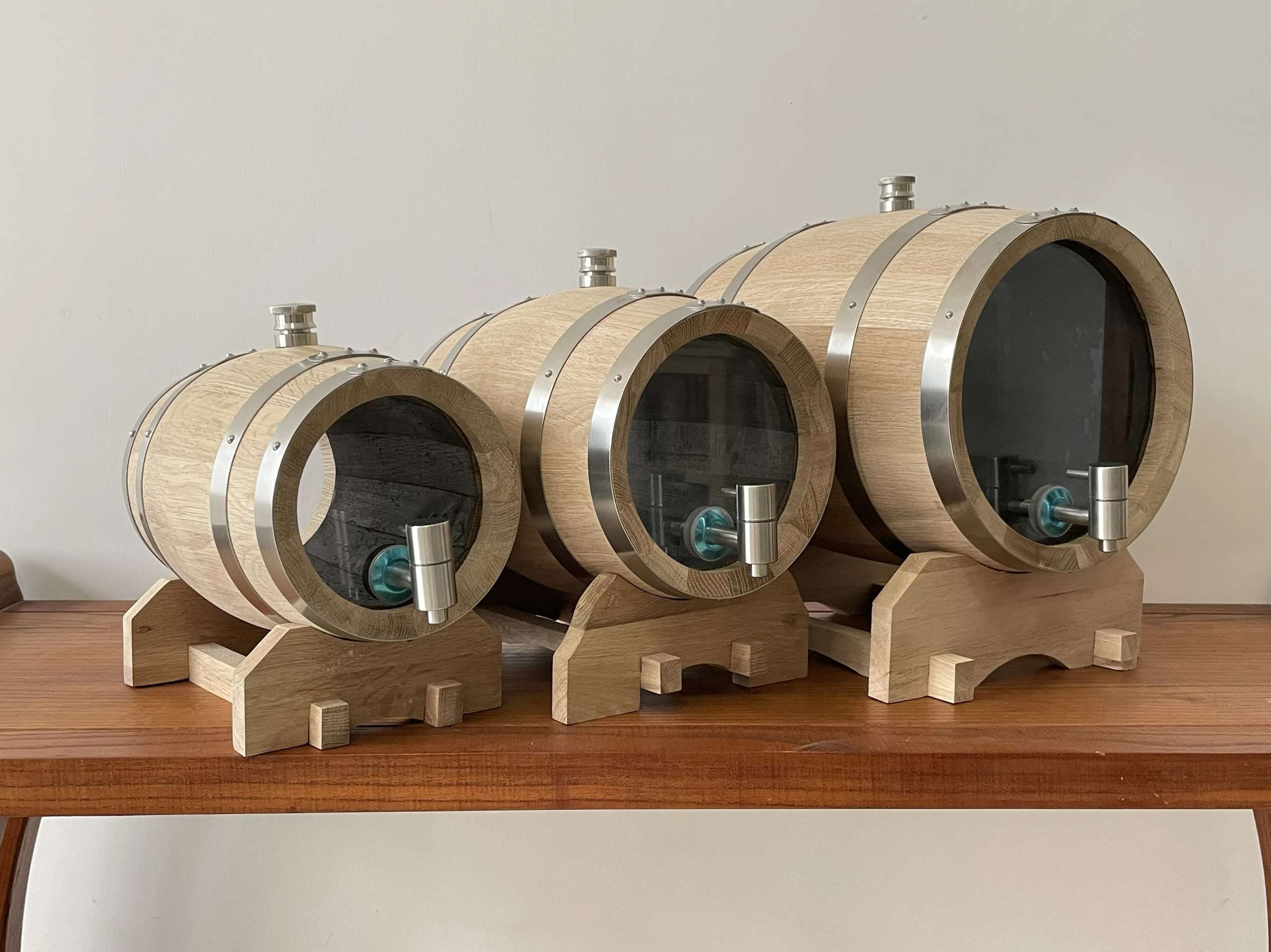 3L Double-sided Glass Wood Oak Barrel Red Wine Barrel Tank Wine Barbecue Draft Beer Storage Wooden