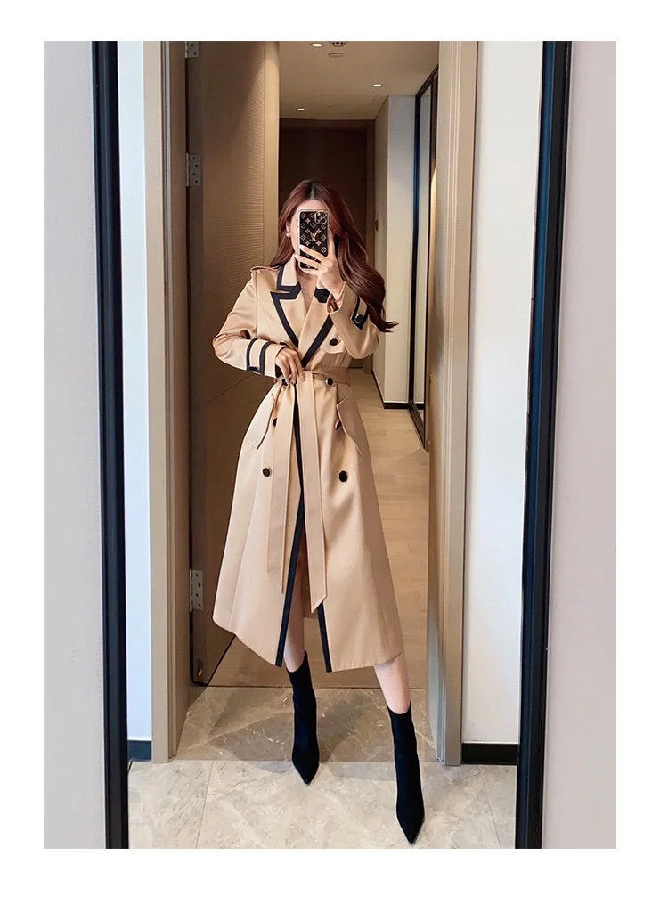 Women's Coat Spring Autumn Windbreaker Khaki Jacket Female Stitching Windproof Long Ladies Cloak High-end Custom Trench Coat New hooded puffer jacket