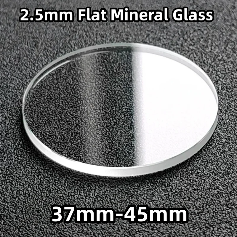 Flaches Mineral-Uhrenglas, 2,5 mm Dicke, flache, runde, kristallklare Vorderabdeckung, 37 mm–45 mm Durchmesser, Teil für die Uhrenreparatur, YZC712