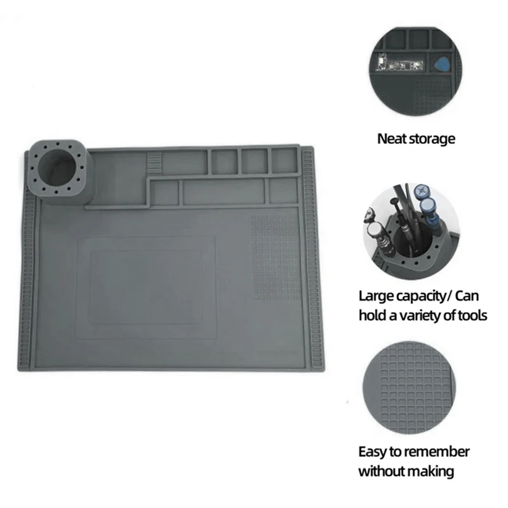 Tapis de soudage en silicone avec des composants électroniques, idéal pour la réparation et le bricolage haute température.