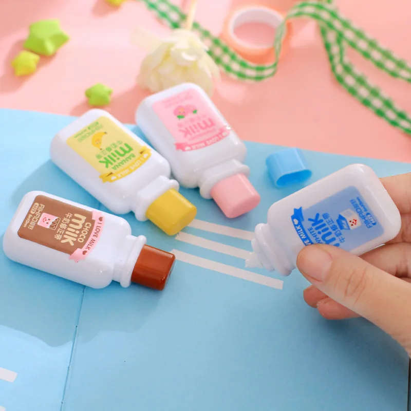 Random Novelty Milk Bottle Kawaii White Out Corrector Practical Correction Tape Diary Stationery School Supply 4 pcs correction tape