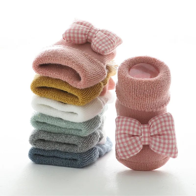 Autumn Winter Baby Girls Cotton Terry Bows Floor Socks Newborn 3D Doll Cartoon Animal Anti Slip Shoes for Infant Boy Leg Warmers