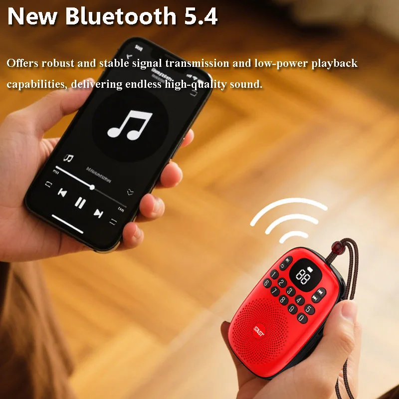 Mini Pocket FM Radio LED Display Digital Radios Receiver Rechargeable Bluetooth 5.4 Speaker TF Card Music Player Power off Memor