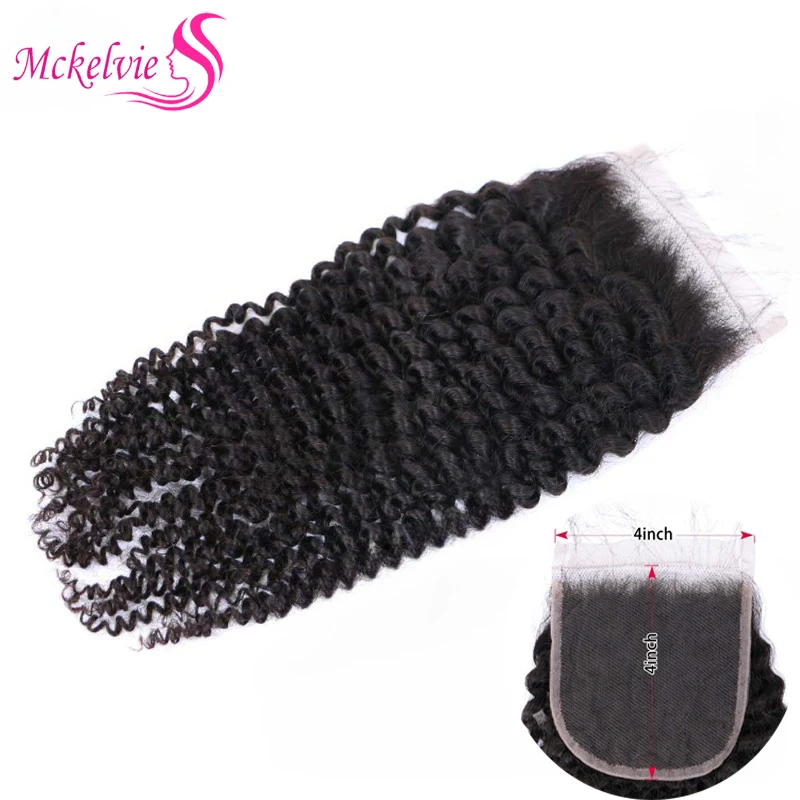 Kinky Curly Lace Closure 4x4 Free Part Virgin Human Hair Extensions Transparent Lace Closure Nature Color Soft and Silky