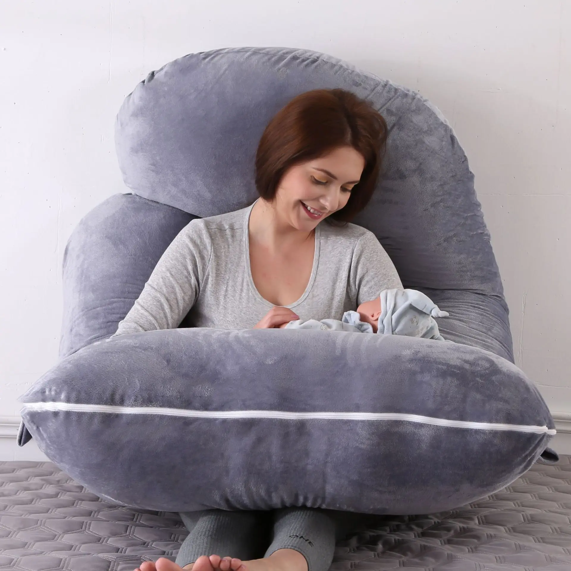 Washable J-Shaped Pregnancy Pillow for Side Sleeping Maternity Body Pillow with Back&Belly Support Cooling Summer Sleep Comfort