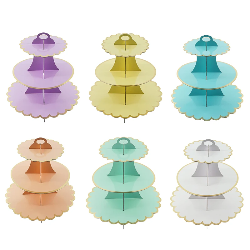 3-Layer Paper Bronzing Cake Stand Birthday Party Wedding Cake Decoration DIY Paper Craft Dessert Display Stand Tools
