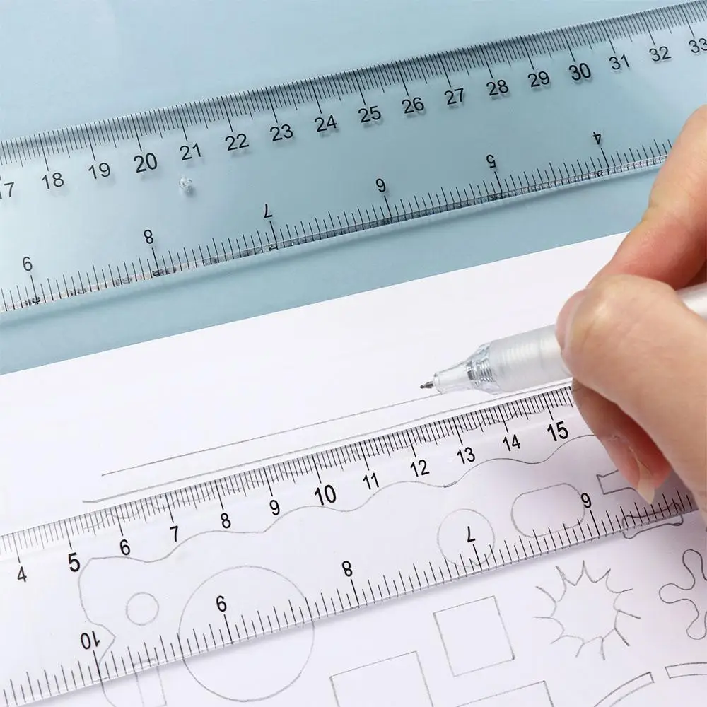Desk Accessories 15/20/30/40cm Straight Ruler Plastic Transparent Measuring Ruler Multifunction Drawing Tool Exam Test