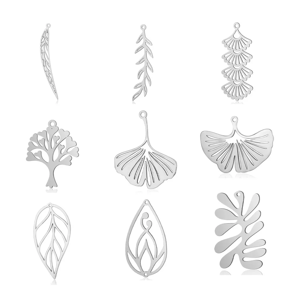스테인레스 스틸 라이프 트리 DIY 쥬얼리 매력 5 개/묶음, 도매 잎 꽃 목걸이 만들기 펜던트 최고 품질 퇴색하지 않음