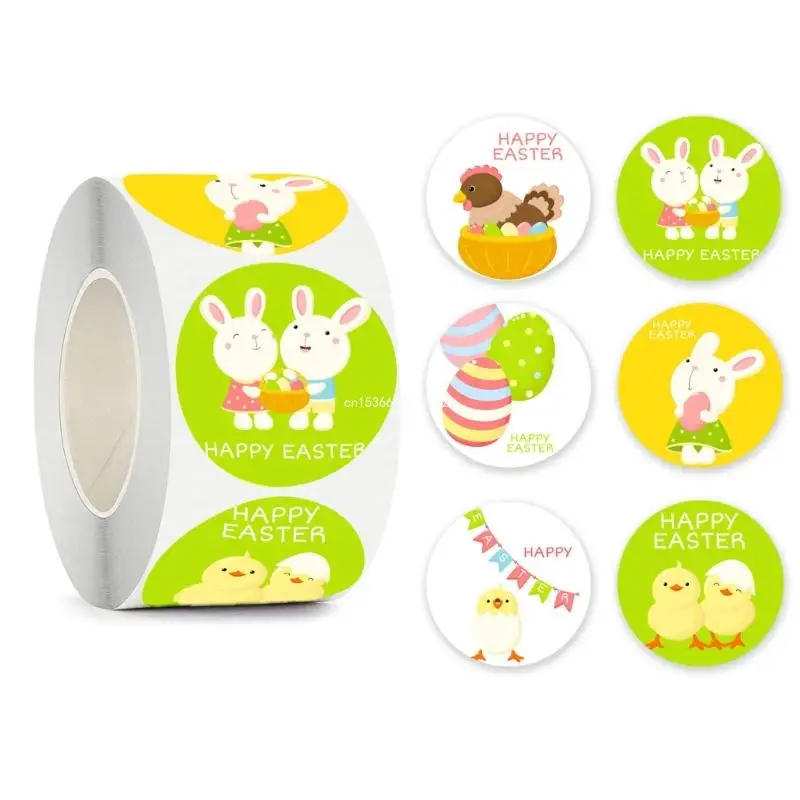 

500Pcs Seal Label Sticker Easter Bunny Peeps- Sticker Roll Decorative Decal Dropship