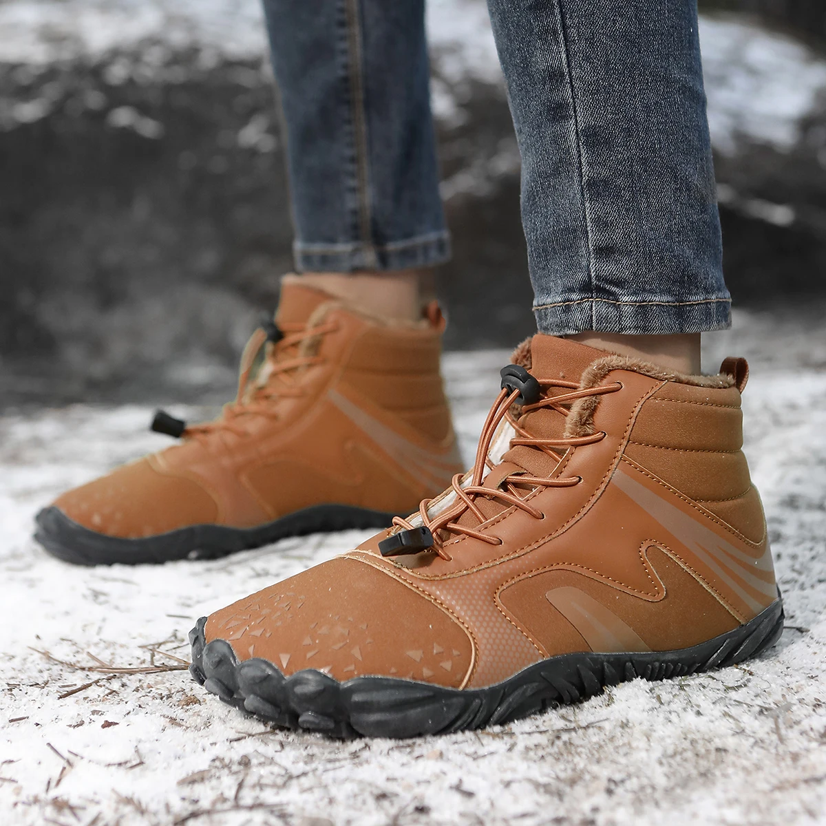 Women and Men Winter Barefoot Boots Snow Boots for Men Plush