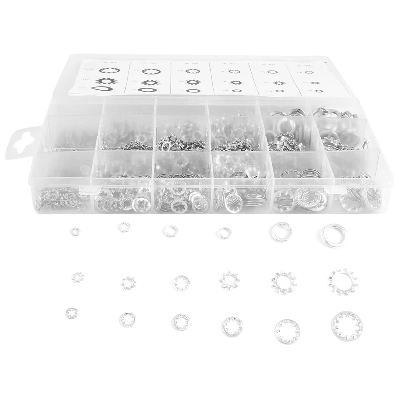 

720-Pcs [6-Size] Metal Internal Tooth Star Lock Washers Assortment Washers Assortment Set Size Included: M3 M5 M6 M8 M10