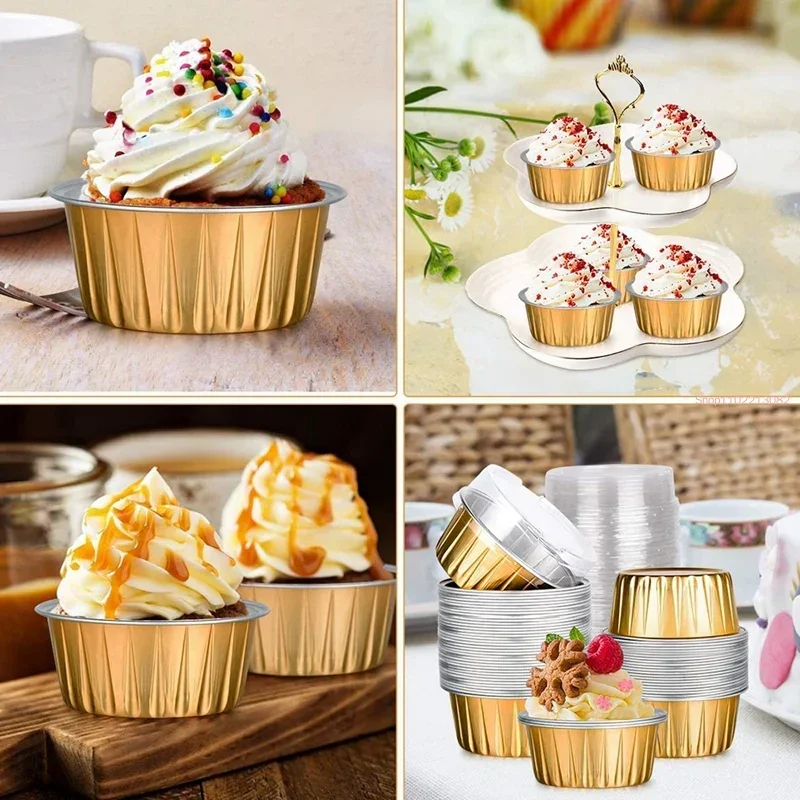 50pcs Aluminum Foil Ramekins & Cupcake Baking Cups with Lids 5