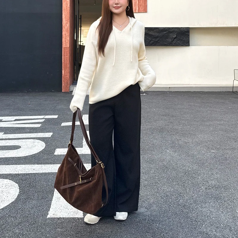 Fashion Plus Size Women's Sweater Premium Three Dimensional Knitted Warm Hooded V-Neck Jumpers Loose Autumn Winter 9427