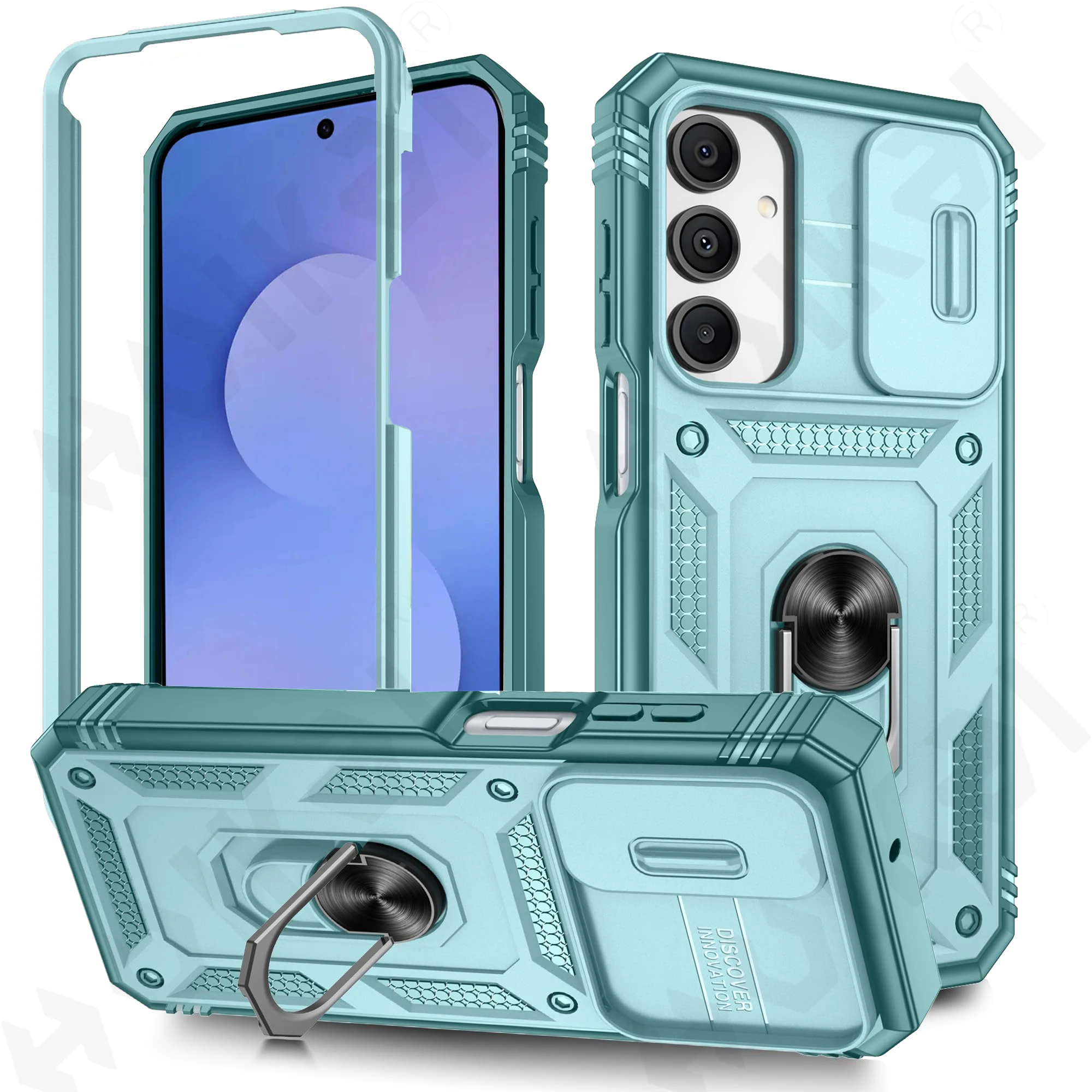 360° Rotating Ring Kickstand Military-Grade Protective Phone Case with Slide Camera Cover