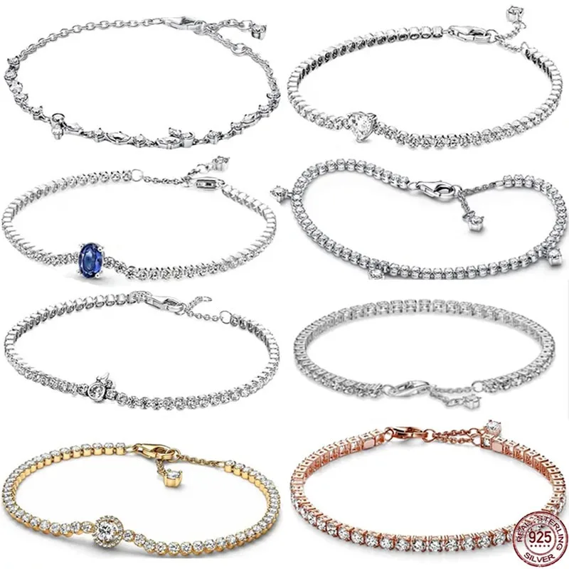 

Fashionable Shiny 925 Sterling Silver Women's Charming Diamond Bracelet fits Original Design DIY Classic Festival Jewelry Gifts