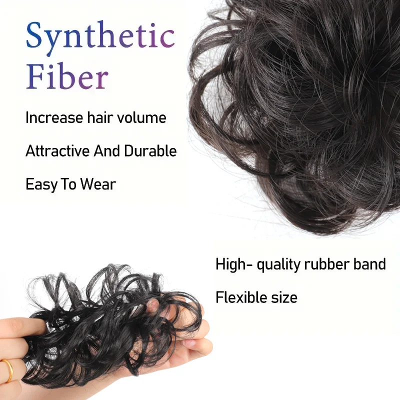 LUPU Messy Bun Hair Piece Wavy Curly Scrunchies Synthetic Chignon Ponytail Hair Extensions