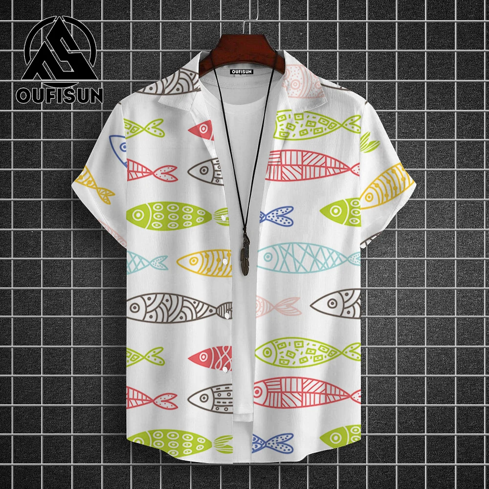 Hawaiian Shirt For Men Beach Casual Men's Short Sleeved Shirts New Cute Fish 3d Print Men's Shirt Oversized Men's Clothing 5xl 5