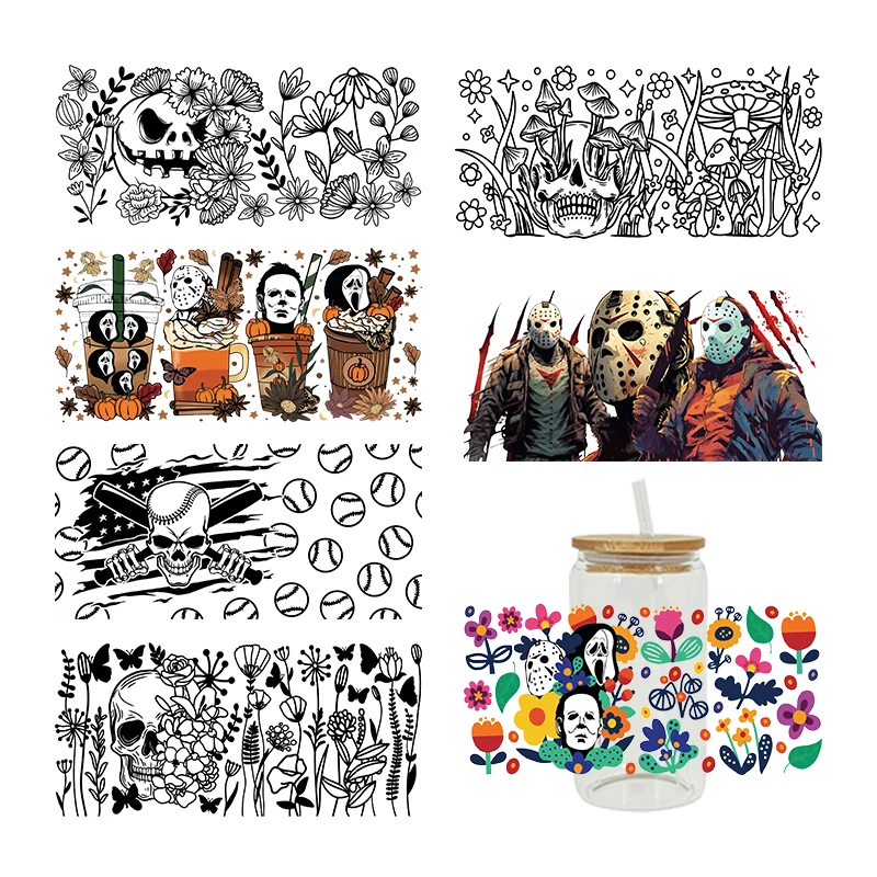 

UV DTF Transfer Sticker Halloween Skull For The 16oz Libbey Glasses Wraps Bottles Cup Can DIY Waterproof Custom Decals D1597