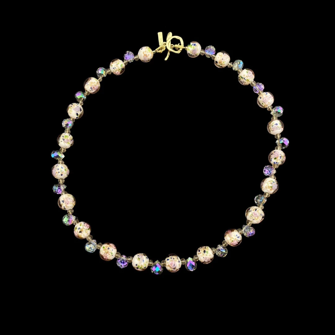 Temperament  Sweet Glass Crystal Handmade Beaded Necklaces for women's girl gift Party Choker Sweater chain fine Jewelry