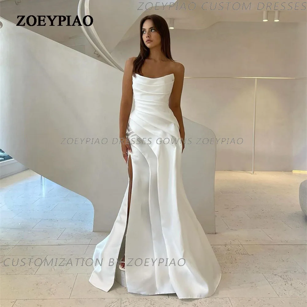 

New Satin Long Mermaid Wedding Dresses Strapless Side Sleeveless Bride Bridal Gowns Dress Formal Vestido De Noiva 2024