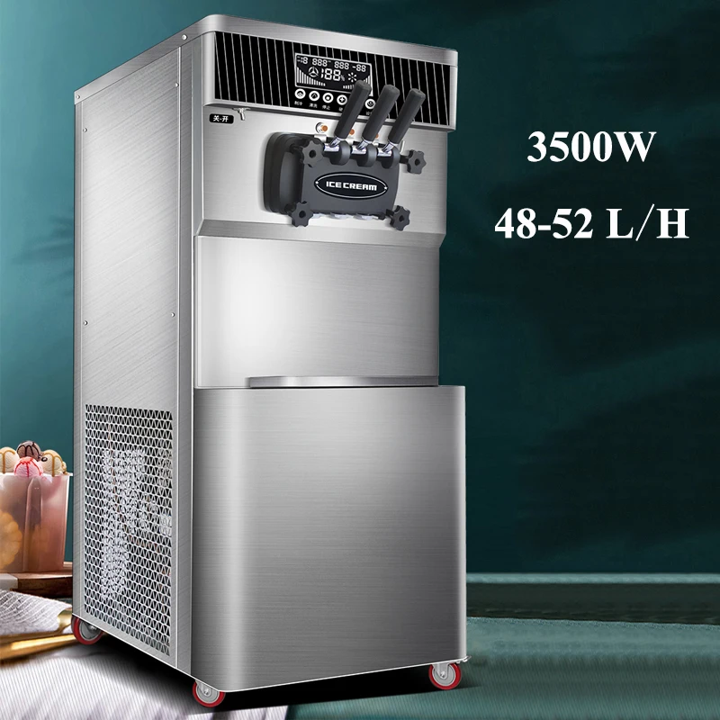 Macchina Per Gelato Soft 3500W 3 Gusti Commerciale Grande Capacità 50L/H Vertical Sundae Maker