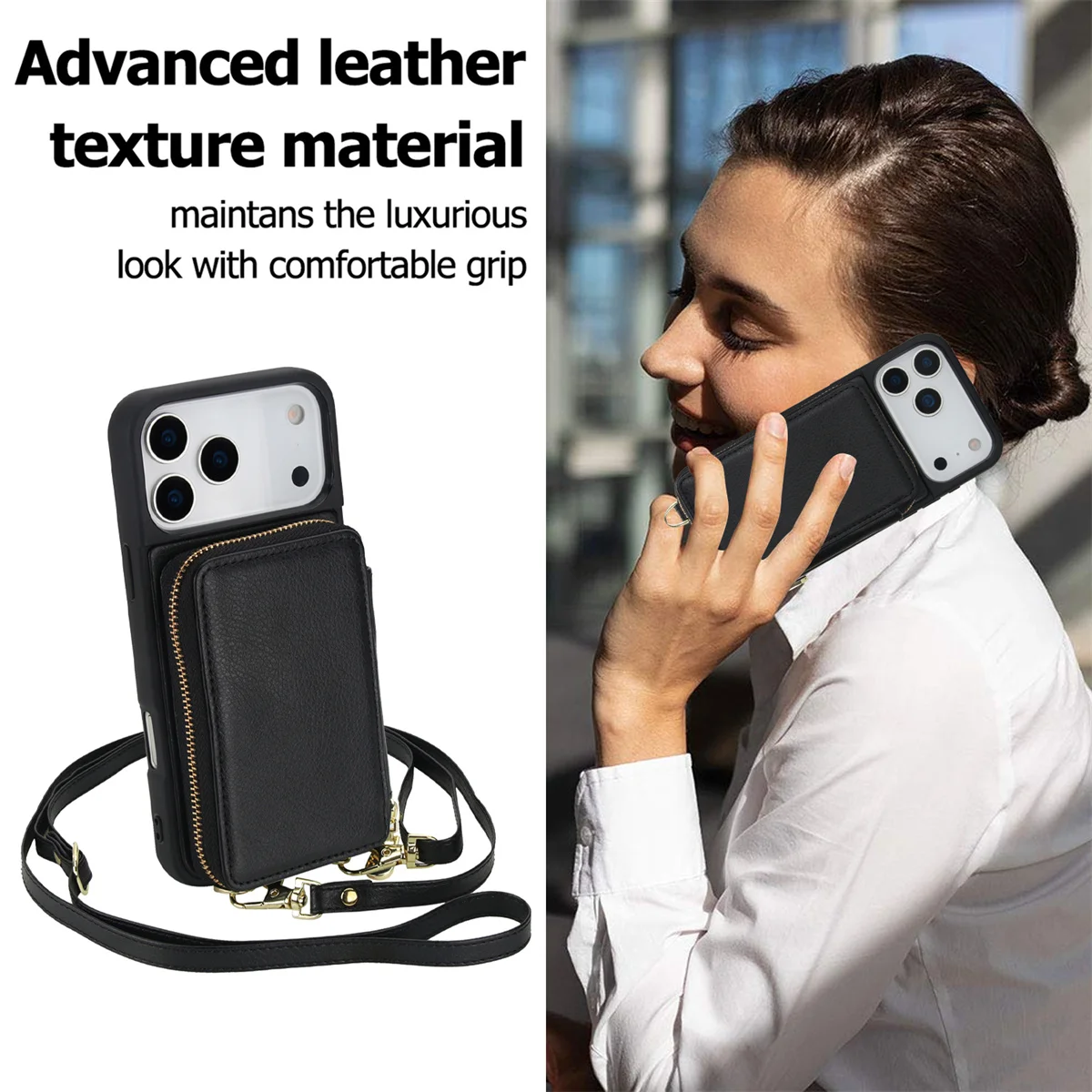 Leather Crossbody Zipper Purse and Card Holder with RFID Protection